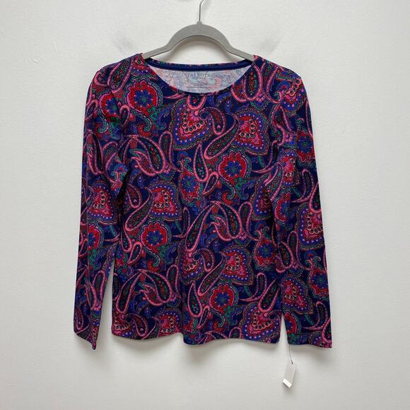 Talbots Womens Multicolor Paisley Crew Neck Long Sleeve Stretch Pullover Top PM - Picture 1 of 6